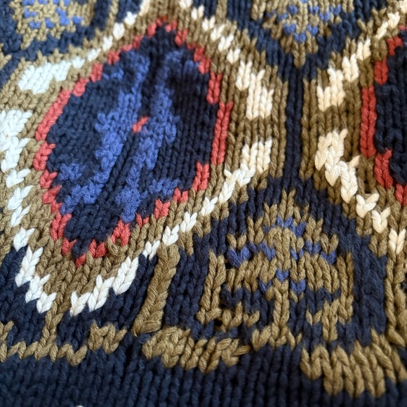 Vintage Henry Grethel Hand Knit Cable Intarsia Floral Cotton V neck Cardigan M - Picture 9 of 16